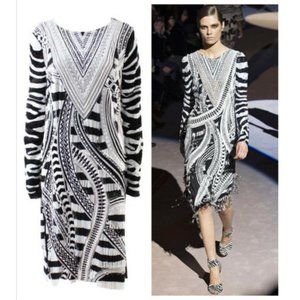 $14K Tom Ford Fully Beaded Long Sleeve Midi Dress with Fringe